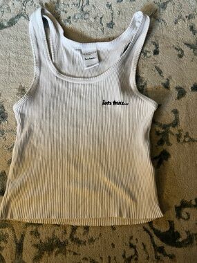 Urban Outfitters White Ribbed Tank with Black Embroidered Logo